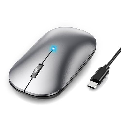 TECKNET Bluetooth Mouse for MacBook, Type-C Rechargeable Mouse | (BT5.0/3.0 & USB) Connection, 800mAh Battery-90 Days Usage, Silent Click, Slim Portable Mouse for MacBook/iPad/Laptop/PC - color: Platinum