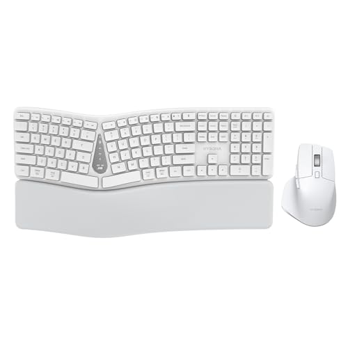 Ergonomic Keyboard Mouse Wireless Combo, Full Size Bluetooth Split Keyboard with Wrist Rest, 4 Level DPI Ergo Mouse for Windows Mac OS Computer, White - color: White