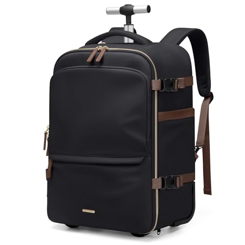 GOLF SUPAGS Rolling Backpack for Women 17 Inch Convertible Travel Laptop Backpack with Wheels, 32L Carry On Business Luggage Daypack Water-Resistant Rolling Bag for Work Short Trips (Black) - color: Black