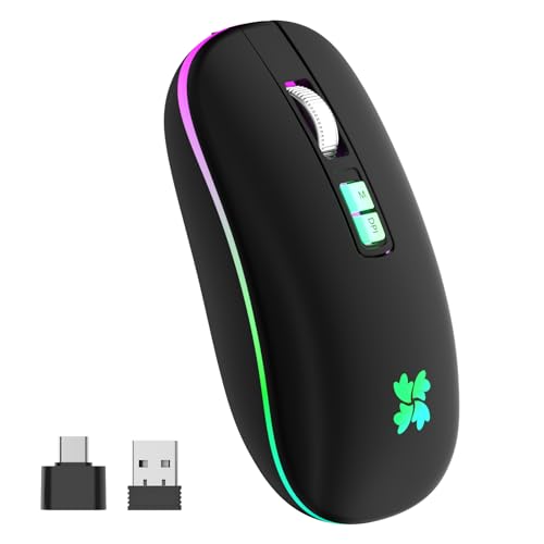 besky Wireless Rechargeable Mouse, Portable Silent Computer Mouse, Black | Backlit LED 2.4G USB Cordless Mouse with USB-C Adapter for Laptop, PC, MacBook, Chromebook, iPad & Tablet