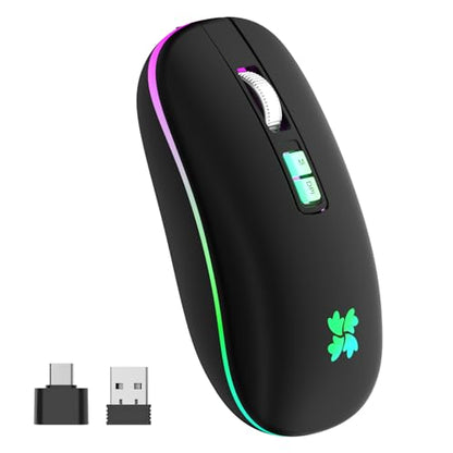besky Wireless Rechargeable Mouse, Portable Silent Computer Mouse, Black | Backlit LED 2.4G USB Cordless Mouse with USB-C Adapter for Laptop, PC, MacBook, Chromebook, iPad & Tablet