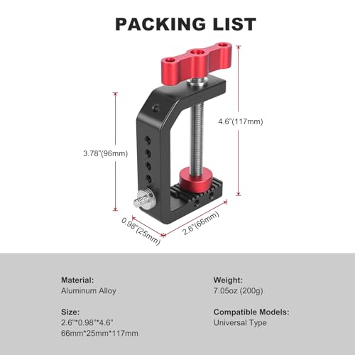 C Clamp Desk Camera Mount, Aluminum Table C-clamp with 1/4" 3/8" Thread, Desktop DSLR Mount for Photo Studio Video Camera, Light Stand, Desk, Rods, Shelves, Bike, Max Clamp 2.36" (62021)