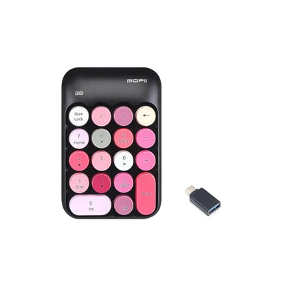 Sahara - Wireless Numeric Keypad, Retro Round Keycaps, Portable Number Pad with Ergonomic Design, USB Receiver, Compatible with Laptop/Desktop PC (Black/Pink) - color: Black/Pink