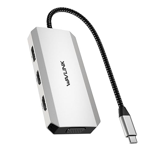 WAVLINK USB-C Quad Display Docking Station | 4K Triple Monitor Laptop Dock Hub for Windows, Dual HDMI + DisplayPort + VGA, 3 USB Ports