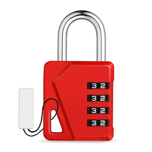 ZHEGE Small Locker Lock Gym, 4 Digit Combo Lock with DIY Name Tag (Red) | White Number Padlock for School, Toolbox, Cabinet, Fence, Shed, Easy to Read - color: 1Pack, Red, size: 1P