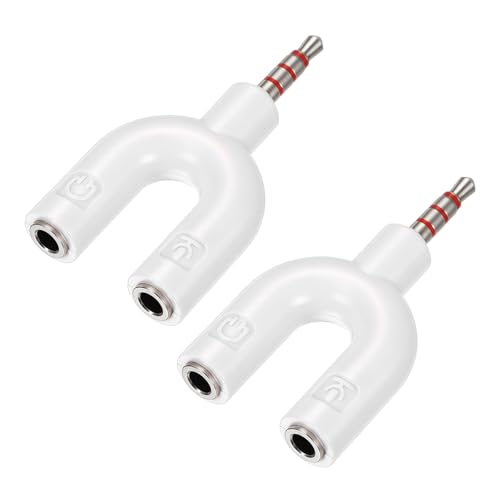 MECCANIXITY 2Pcs Headset Mic Splitter Adapter, 3.5mm Male to Dual Female Y Splitter Microphone and Audio Jack Adapters for PC Laptop Smartphone, White - color: White