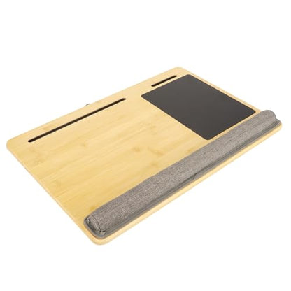 Bamboo Top Lap Desk with Pillow Cushion, Ergonomic Design Laptop Desk for Reading and Writing, Lightweight and Portable