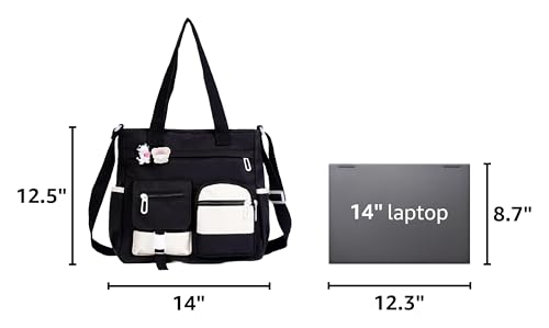 Phaoullzon Cute Messenger Bag Kawaii Crossbody Purse for Teen Shoulder Tote | Gifts for Girls/ Women, Nylon Japanese College Satchel Travel Work Gym Handbag - color: Black, style: Large(could Fit 14" Laptop)