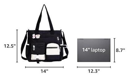Phaoullzon Cute Messenger Bag Kawaii Crossbody Purse for Teen Shoulder Tote | Gifts for Girls/ Women, Nylon Japanese College Satchel Travel Work Gym Handbag - color: Black, style: Large(could Fit 14" Laptop)