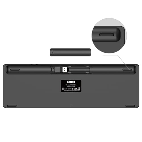 Arteck 2.4G Wireless Keyboard Ultra Slim Full Size Keyboard with Numeric Keypad and Media Hotkey for Computer/Desktop/PC/Laptop/Surface/Smart TV and Windows 10/8/ 7 Built-in Rechargeable Battery