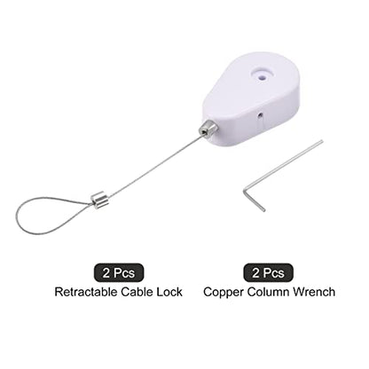 MECCANIXITY Retractable Cable Lock with Self-Adhesive, Remote Control Security Lock Anti-Lost Rope Hardware Cable Lock 600g Tensile Force White Pack of 2 - color: White