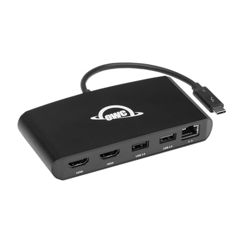 OWC Thunderbolt mini Dock 5-Port Portable Docking Solution | Thunderbolt 40Gb/s - Thunderbolt Host Integrated Cable - 2x HDMI - 1GbE - USB-A (5Gb/s) - USB 2.0 - size: MINI DOCK, style: Thunderbolt 3