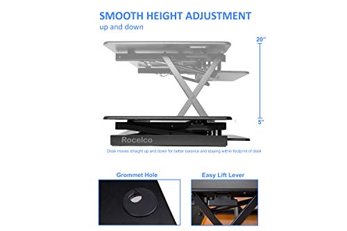 Rocelco 46" Large Height Adjustable Standing Desk Converter - Quick Sit Stand Up Triple Monitor Riser - Tall Gas Spring Assist Computer Workstation - Retractable Keyboard Tray - Black (R DADRB-46) - color: Black, size: 46", style: Riser Only