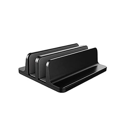 Adjustable Dual Slot Aluminum Vertical Laptop Desk Organizer Holder, Upright Notebook and Tablet Storage Stand Fit Laptop, Desktop Accessory in Silver Black (Black) - color: Black
