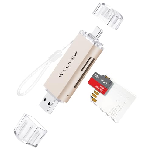 WALNEW SD Card Reader, USB 3.0 & USB-C SD/TF Memory Card Adapter | Supports UHS-I SD/SDHC/SDXC/MicroSD, Compatible with MacBook, PC, iPad, iPhone 15, Samsung Galaxy Android - color: Starlight