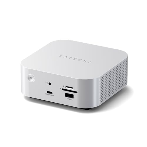 Satechi Thunderbolt 5 CubeDock, Built-in NVMe SSD Enclosure, Silver | Docking Station, 80 Gbps/120 Gbps USB4 v2, 140W charging, displays up to 8K, 2.5 GbE, Type-A/C 10 Gbps, active cooling