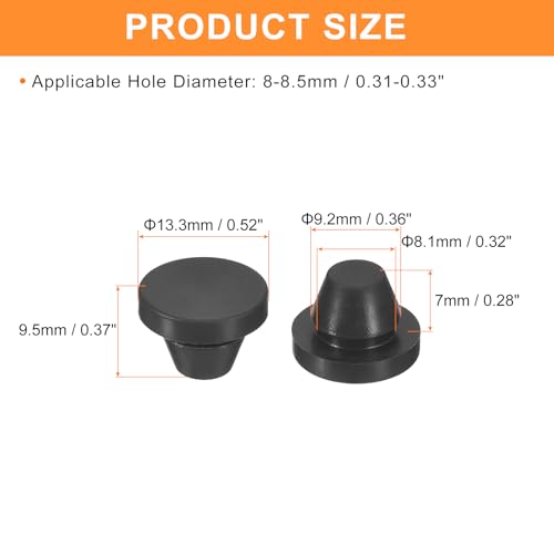 uxcell 25pcs Silicone Round Snap-in Locking Hole Stoppers, Waterproof Hole Plugs for 8-8.5mm Metal Tube & Furniture End Caps, Black - size: 8-8.5mm