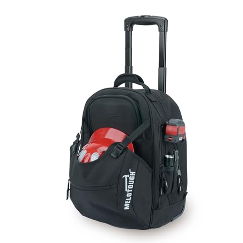 MELOTOUGH Rolling Tool Bag with Telescoping Handle 35 Pockets Wheeled Electrician Backpack Tool Bag For Men,Water Resistant Tool Storage Organizer Including Laptop Sleeve(BLK) - color: Black