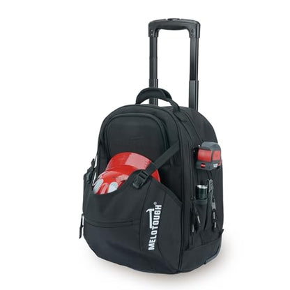 MELOTOUGH Rolling Tool Bag with Telescoping Handle 35 Pockets Wheeled Electrician Backpack Tool Bag For Men,Water Resistant Tool Storage Organizer Including Laptop Sleeve(BLK) - color: Black