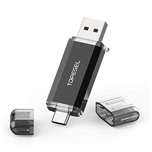 TOPESEL Type C 128GB USB C Flash Drive Dual 2-in-1 Thumb Drive USB 3.0/3.1 Gen1 Drive 128 GB Memory Stick with LED Indicator for Easy Data Sharing Between PC and Smartphones - color: Black, size: 128GB-3.0