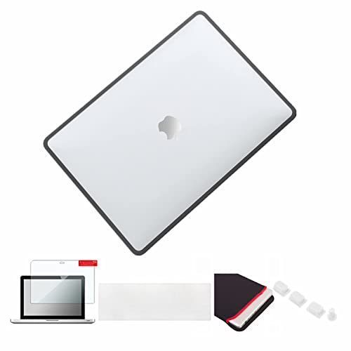 Se7enline Compatible with MacBook Pro 13 inch Case A1706/1989/A2159 Touch Bar 2019/2018/2017/2016 TPU+PC Hard Shell Cover with Sleeve Bag&Keyboard Skin&Screen Protector&Dust Plug, Transparent&Black - color: Transparent&Black, size: 13 inch (2016-2019 Vers