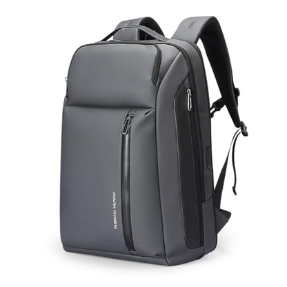 Muzee Business Backpack for Men, Travel Laptop Backpack Fits 15.6 Inch, Waterproof Expandable Bag 25L-35L, Grey Work Daypack with USB & USB-C Charging Ports, Anti-Theft Pocket, Luggage Strap