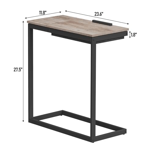 TUTOTAK Large C Shaped End Table, Side Table, Couch Computer Table C Table | Tilting Laptop Stand with Storage, Computer Couch table for Living Room, Bedroom, Greige TB01BG089 - color: Greige, style: Modern