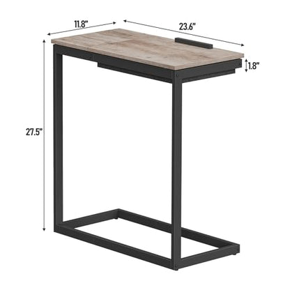 TUTOTAK Large C Shaped End Table, Side Table, Couch Computer Table C Table | Tilting Laptop Stand with Storage, Computer Couch table for Living Room, Bedroom, Greige TB01BG089 - color: Greige, style: Modern