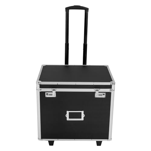Portable Locking File Storage Box, Aluminum Alloy File Lock Box with Telescopic Handle, Mobile Busniness Case, File Cabinet for Office Home,Offices, Hospitals, Banks, 19.2x 15x 16 inches, Black