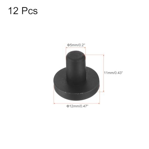 uxcell High Temp Silicone Plug Mount Dia 5mm/0.2 inch t Shaped Rubber Stopper Hole Plugs for Powder Coating Plating Waterproof Plugs Sealing Plugs Black Pack of 12(OD 12mm) - size: 5x12mm