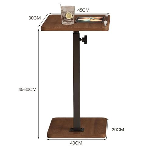 Overbed Table Adjustable Height Density Board Bedside Table, Liftable Computer Desk, The Desktop Swivel and Adjustable, for Bedside, Sofa Side(Brown) - color: Brown