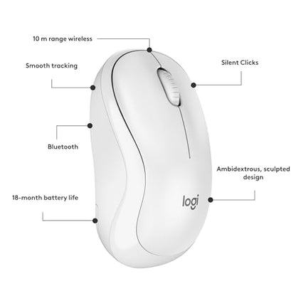 Logitech M240 Compact Silent Bluetooth Wireless Mouse - Off White | Bluetooth connectivity, no USB receiver, quiet clicks, 3 non-customizable buttons, 18-month battery life, PC Mac compatible - color: Off White, size: 1 Pack, style: Bluetooth