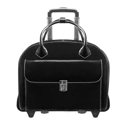 McKlein W Series, Glen Ellyn, 15" Leather Detachable -Wheeled Ladies' Laptop/Computer & Tablet Business Briefcase Bag/Women's Rolling Overnight Travel Bag, Removable trolley case - color: Black