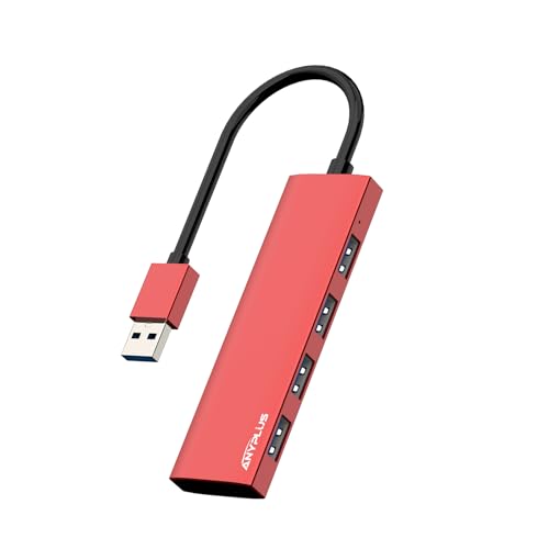 USB Hub, USB 3.0 Hub Aluminum Alloy Ultra Slim USB Splitter, Portable 4 Port USB Extender, USB Hub for Laptop, PC, MacBook, iMac, Surface Pro, Mac Pro, Flash Drive, XPS 【Red】 - color: Red-Aluminum Alloy, size: 25cm