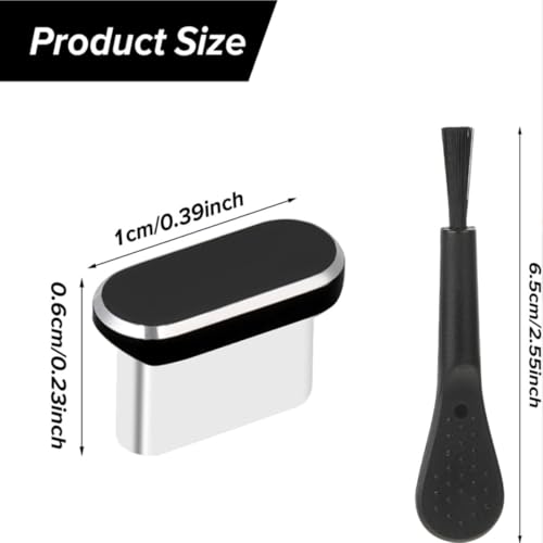 1 Set 5 in 1 Type C Dust Plug Kit, 4 Pieces Metal USB C Charging Port Cover, Aluminum Anti Dust Cap, with Cleaning Brush, for Phone Tablet Laptop, Black