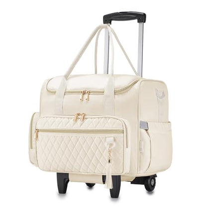 Rolling Laptop Bag 17.3 Inch With Insulated Lunch Bag 3 IN 1 Waterproof Rolling Briefcase With Wheels for Women - color: White