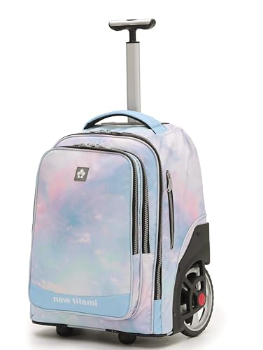 NEW TILAMI 20 Inch Rolling Backpack for School Stair-Climbing Big Wheel | Teen Boys Girls Carry-on Suitcase Large Organizer Compartment 15.6 Laptop Sleeve Adjustable Handle Roller Travel Bag College - color: Pink Blue