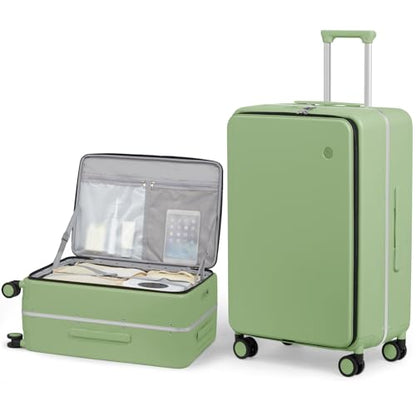 mixi 26 Inch Large Checked Luggage PC Hard Shell Suitcase Top Opening Aluminum Frame Travel Suitcases with Wheels, Avocado Green - color: Avocado Green, size: 26 inch