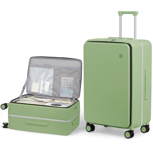 mixi 26 Inch Large Checked Luggage PC Hard Shell Suitcase Top Opening Aluminum Frame Travel Suitcases with Wheels, Avocado Green - color: Avocado Green, size: 26 inch