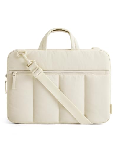 BAGSMART 15.6 Inch Laptop Sleeve with Handle and Accessory Pocket for Work | Quilted Laptop Bag for Women with Shoulder Strap, Compatible with M5 MacBook Pro 16, HP, Dell, Lenovo, ASUS for College - color: Light Beige, size: 15.6 inch