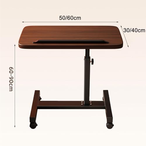 Hospital Bed Table On Wheels Adjustable Movable and Adjustable Bedside Table with Stopper Reversible C-Shaped Sofa Office Side Table for Living Room, Hospital(Brown,50 * 30cm) - color: Brown, size: 50*30cm