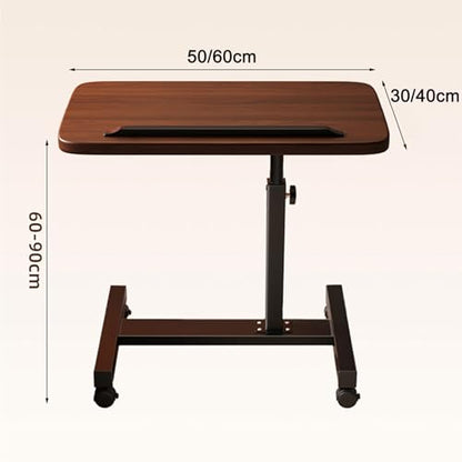 Hospital Bed Table On Wheels Adjustable Movable and Adjustable Bedside Table with Stopper Reversible C-Shaped Sofa Office Side Table for Living Room, Hospital(Brown,50 * 30cm) - color: Brown, size: 50*30cm