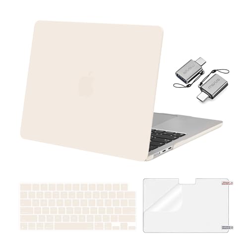 MOSISO Compatible with MacBook Air 13 inch Case M5 2026 M4 2025 M3 M2 2024-2022 A3449 A3240 A3113 A2681, Hard Shell&Keyboard Cover&Screen Film&Type C for MacBook Air 13.6 inch Case, Beige - color: Beige