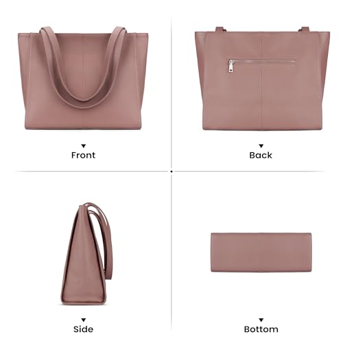 befen Genuine Leather Tote Bag for Women Work Travel Leather Purse Handbags | Real Leather, Padded 14" Laptop Compartment, Multi-Pockets, Zipper, Tote Bag for Daily - color: Pink
