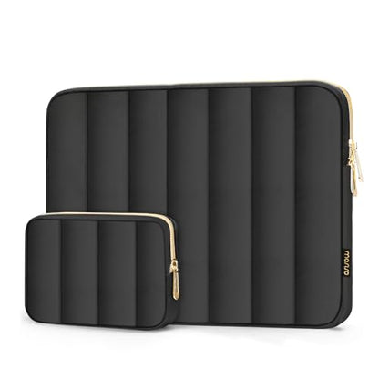MOSISO 13-14 inch Laptop Case,13.3 inch Puffy Laptop Sleeve, Black | Compatible with MacBook Neo/Air 13.6/Pro 13/Pro 14, HP Dell ASUS Lenovo,Vertical Rectangle Carrying Bag with Small Case - color: Black