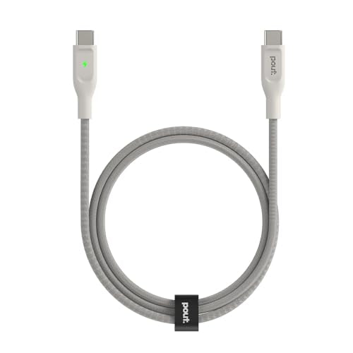 POUT ElectroBoost Thunderbolt LED 100W PD 3.0 USB-C to USB-C Cable – Nylon-Braided Fast Charging & Data Cable with Real-Time LED Status Indicator, E-Marker Chip, 480Mbps Transfer – 4ft, Almond Sand - color: Almond Sand