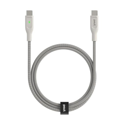 POUT ElectroBoost Thunderbolt LED 100W PD 3.0 USB-C to USB-C Cable – Nylon-Braided Fast Charging & Data Cable with Real-Time LED Status Indicator, E-Marker Chip, 480Mbps Transfer – 4ft, Almond Sand - color: Almond Sand