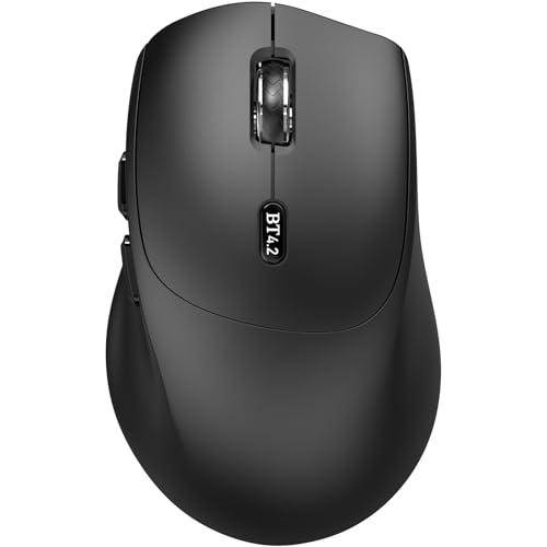 Bluetooth Mouse, Ergonomic Wireless Mouse for Medium to Large Sized Right Hands, Without USB Receiver, 6 Buttons, 1600 DPI, Cordless Computer Mice for Laptop Chromebook Tablet Windows - Black