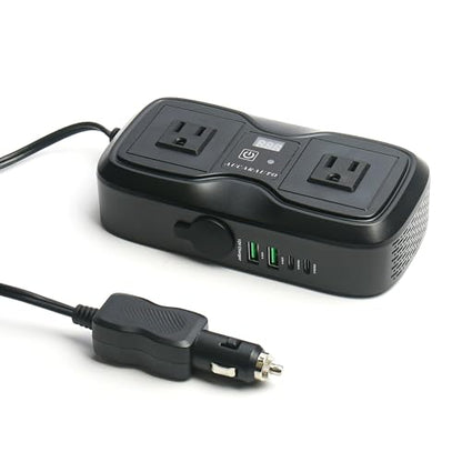 7 in 1 Car Power Inverter, 200W DC 12V to 110V AC Car Inverter with LED Voltmeter, 4-Port PD/QC3.0 Charge, 2 Car Outlets and Cigarette Lighter Adapter USB C Car Charger for All Car Devices - size: 200W