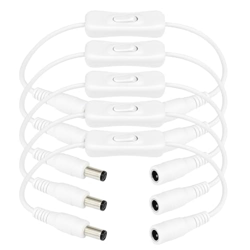 Gebildet 5pcs 12V LED Strip Light Inline On/Off Switch Cable DC Jack (5.5x2.1mm) Male to Female Connector(White) - style: DC switch(white)